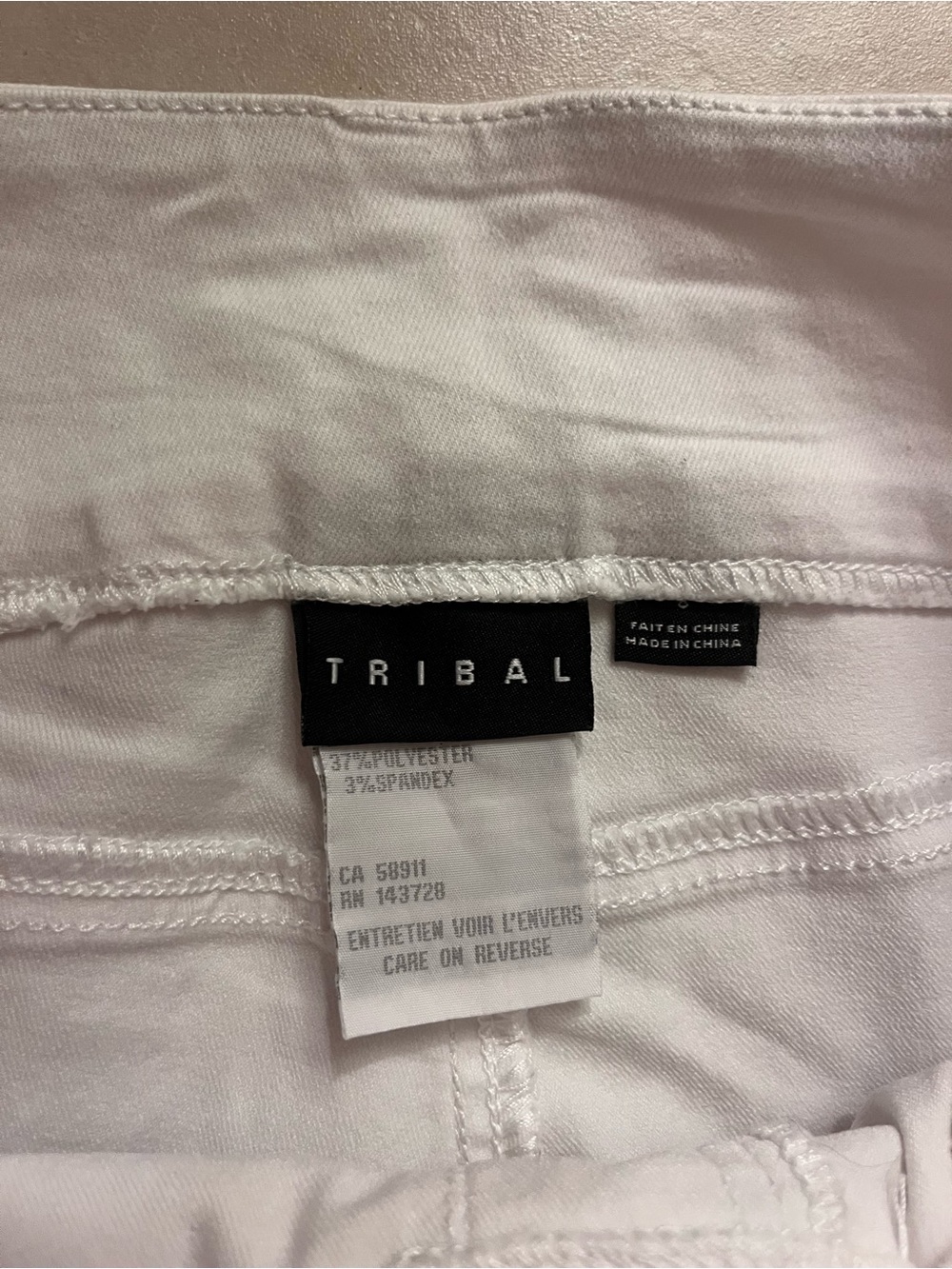 Tribal White Stretch Skinny Pants with Logo Waistband - Picture 2 of 5